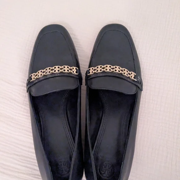 Tory Burch Gemini Elegant Black Loafers with Gold Accent Size 10.5 - Picture 5 of 6
